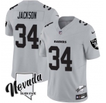 Men's Las Vegas Raiders #34 Bo Jackson Gray F.U.S.E. With Nevada Silver Stat Patch Vapor Limited Football Stitched Jersey