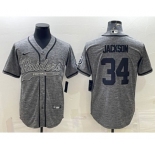 Men's Las Vegas Raiders #34 Bo Jackson Gray With Patch Cool Base Stitched Baseball Jersey