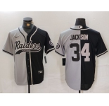 Men's Las Vegas Raiders #34 Bo Jackson Grey Black Split Cool Base Stitched Baseball Jersey