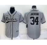 Men's Las Vegas Raiders #34 Bo Jackson Grey Stitched MLB Cool Base Nike Baseball Jersey