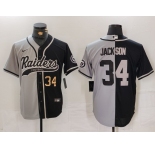 Men's Las Vegas Raiders #34 Bo Jackson Number Grey Black Split Cool Base Stitched Baseball Jersey