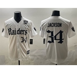 Men's Las Vegas Raiders #34 Bo Jackson White 'Gothic Sin City Shadows Edition' With 65th Anniversary Patch Vapor Limited Stitched Baseball Jersey