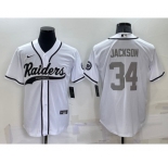 Men's Las Vegas Raiders #34 Bo Jackson White Grey Stitched MLB Cool Base Nike Baseball Jersey