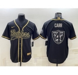 Men's Las Vegas Raiders #4 Derek Carr Black Gold Team Big Logo With Patch Cool Base Stitched Baseball Jersey