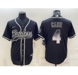 Men's Las Vegas Raiders #4 Derek Carr Black Gold With Patch Smoke Cool Base Stitched Baseball Jersey