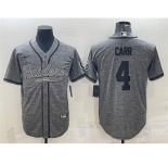 Men's Las Vegas Raiders #4 Derek Carr Gray With Patch Cool Base Stitched Baseball Jersey