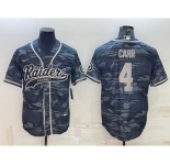 Men's Las Vegas Raiders #4 Derek Carr Grey Camo With Patch Cool Base Stitched Baseball Jersey