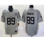 Men's Las Vegas Raiders #89 Brock Bowers Gray 2024 F.U.S.E With Nevada Silver Stat Patch And 65th Anniversary Patch Stitched Football Jersey