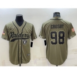 Men's Las Vegas Raiders #98 Maxx Crosby 2022 Olive Salute to Service Cool Base Stitched Baseball Jersey