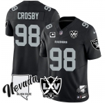 Men's Las Vegas Raiders #98 Maxx Crosby Black 2024 F.U.S.E With Nevada Silver Stat Patch And 65th Anniversary Patch 3-Star C Patch Stitched Football Jersey