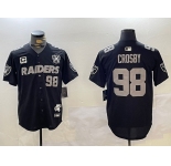 Men's Las Vegas Raiders #98 Maxx Crosby Black Nevada Silver State And 65th Patch Stitched Baseball Jersey