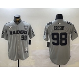 Men's Las Vegas Raiders #98 Maxx Crosby Grey Nevada Silver State And 65th Patch Stitched Baseball Jersey