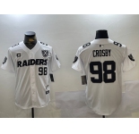 Men's Las Vegas Raiders #98 Maxx Crosby White Nevada Silver State And 65th Patch Stitched Baseball Jersey