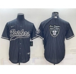 Men's Las Vegas Raiders Black Pinstripe Team Big Logo With Patch Cool Base Stitched Baseball Jersey