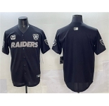 Men's Las Vegas Raiders Blank Black With Nevada Silver Stat Patch And 65th Anniversary Patch 3-Star C Patch Stitched Baseball Jersey