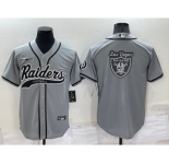 Men's Las Vegas Raiders Grey Team Big Logo With Patch Cool Base Stitched Baseball Jersey