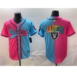 Men's Las Vegas Raiders Team Big Logo Pink Blue Limited Stitched Baseball Jersey