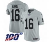 Men's Oakland Raiders #16 George Blanda Limited Silver Inverted Legend 100th Season Football Jersey