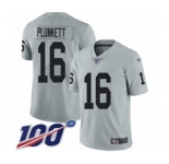 Men's Oakland Raiders #16 Jim Plunkett Limited Silver Inverted Legend 100th Season Football Jersey