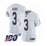 Men's Oakland Raiders #3 Drew Kaser White Vapor Untouchable Limited Player 100th Season Football Jersey