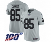 Men's Oakland Raiders #85 Derek Carrier Limited Silver Inverted Legend 100th Season Football Jersey