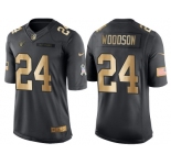 Nike Oakland Raiders #24 Charles Woodson Anthracite 2016 Christmas Gold Men's NFL Limited Salute to Service Jersey