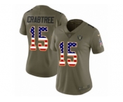 Women Nike Oakland Raiders #15 Michael Crabtree Limited Olive USA Flag 2017 Salute to Service NFL Jersey
