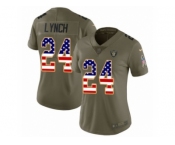Women Nike Oakland Raiders #24 Marshawn Lynch Limited Olive USA Flag 2017 Salute to Service NFL Jersey