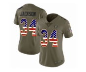 Women Nike Oakland Raiders #34 Bo Jackson Limited Olive USA Flag 2017 Salute to Service NFL Jersey