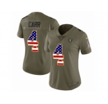 Women Nike Oakland Raiders #4 Derek Carr Limited Olive USA Flag 2017 Salute to Service NFL Jersey