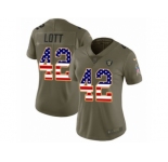 Women Nike Oakland Raiders #42 Ronnie Lott Limited Olive USA Flag 2017 Salute to Service NFL Jersey