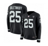 Women's Nike Oakland Raiders #25 Fred Biletnikoff Limited Black Therma Long Sleeve NFL Jersey