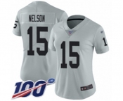 Women's Oakland Raiders #15 J. Nelson Limited Silver Inverted Legend 100th Season Football Jersey