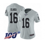 Women's Oakland Raiders #16 George Blanda Limited Silver Inverted Legend 100th Season Football Jersey