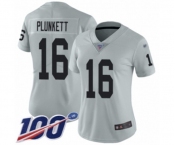 Women's Oakland Raiders #16 Jim Plunkett Limited Silver Inverted Legend 100th Season Football Jersey
