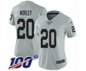 Women's Oakland Raiders #20 Daryl Worley Limited Silver Inverted Legend 100th Season Football Jersey