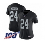 Women's Oakland Raiders #24 Charles Woodson Black Team Color Vapor Untouchable Limited Player 100th Season Football Jersey