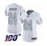 Women's Oakland Raiders #24 Charles Woodson Limited White Rush Vapor Untouchable 100th Season Football Jersey