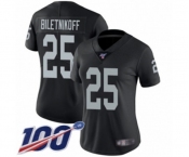 Women's Oakland Raiders #25 Fred Biletnikoff Black Team Color Vapor Untouchable Limited Player 100th Season Football Jersey
