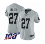 Women's Oakland Raiders #27 Trayvon Mullen Limited Silver Inverted Legend 100th Season Football Jersey