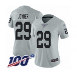 Women's Oakland Raiders #29 Lamarcus Joyner Limited Silver Inverted Legend 100th Season Football Jersey