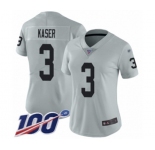 Women's Oakland Raiders #3 Drew Kaser Limited Silver Inverted Legend 100th Season Football Jersey