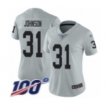 Women's Oakland Raiders #31 Isaiah Johnson Limited Silver Inverted Legend 100th Season Football Jersey