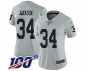 Women's Oakland Raiders #34 Bo Jackson Limited Silver Inverted Legend 100th Season Football Jerse