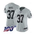 Women's Oakland Raiders #37 Lester Hayes Limited Silver Inverted Legend 100th Season Football Jersey
