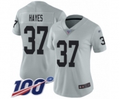 Women's Oakland Raiders #37 Lester Hayes Limited Silver Inverted Legend 100th Season Football Jersey