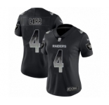 Women's Oakland Raiders #4 Derek Carr Black Smoke Fashion Limited Player 100th Season Football Jersey