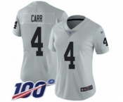Women's Oakland Raiders #4 Derek Carr Limited Silver Inverted Legend 100th Season Football Jersey