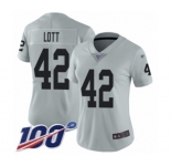Women's Oakland Raiders #42 Ronnie Lott Limited Silver Inverted Legend 100th Season Football Jersey