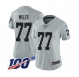 Women's Oakland Raiders #77 Kolton Miller Limited Silver Inverted Legend 100th Season Football Jersey